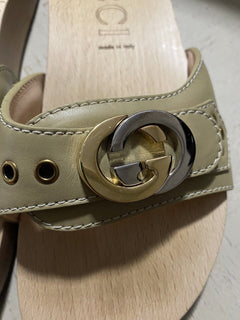 Gucci Damen Sandale Holz/Lederschuhe Beige 9 US (39 Eu) Italien