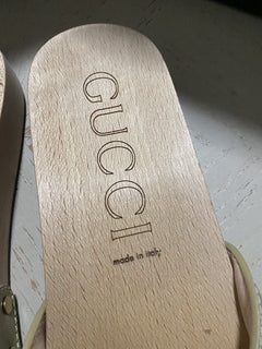 Gucci Damen Sandale Holz/Lederschuhe Beige 9 US (39 Eu) Italien