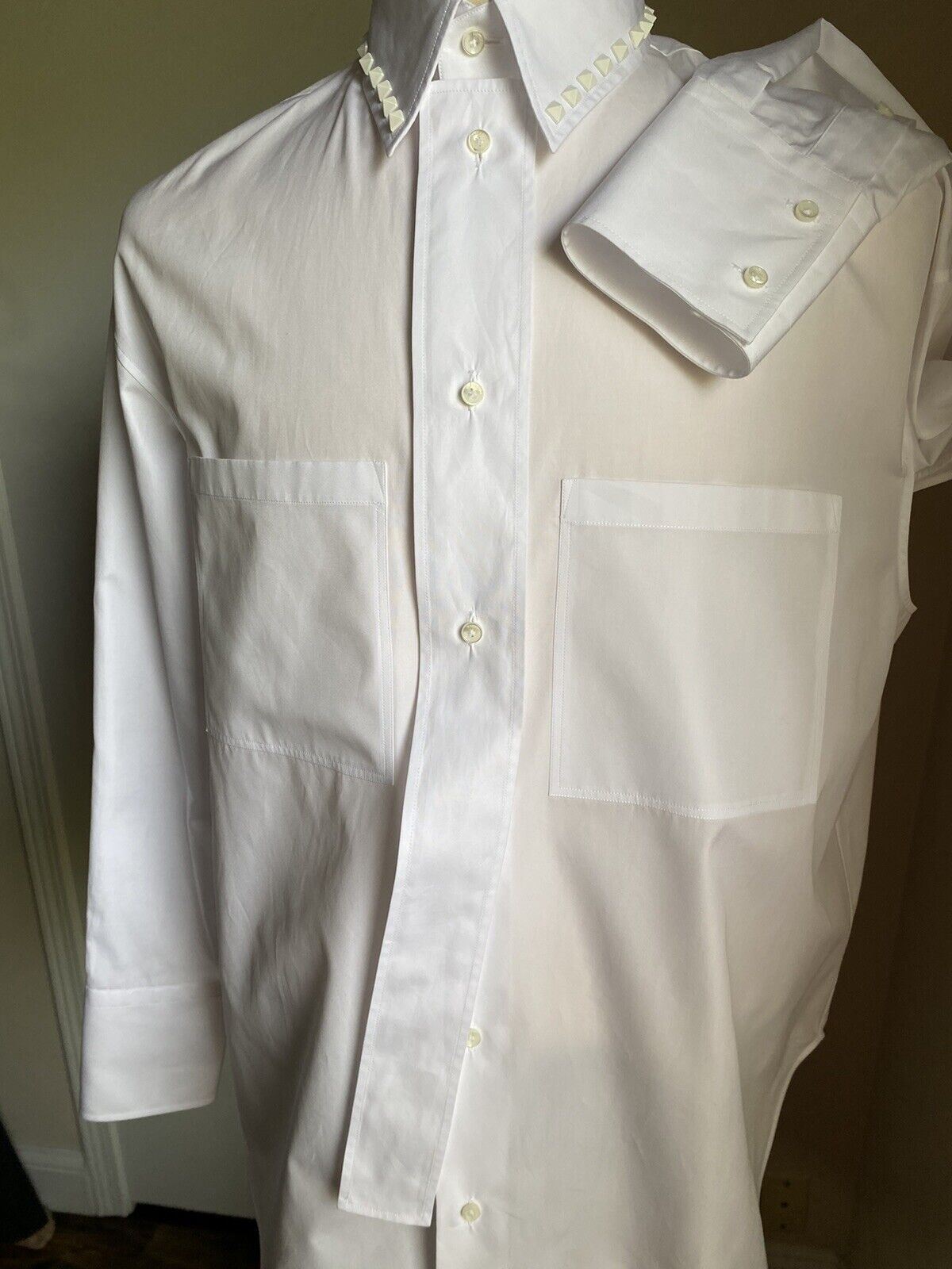 New $1195 Valentino Men’s Oversized unique Shirt White Size 39/15.5 Italy