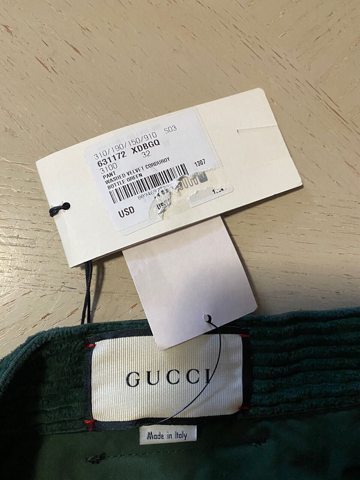 NWT $1550 Gucci Men Washed Velvet Corduroy Jeans Pants Bottle Green 32 US