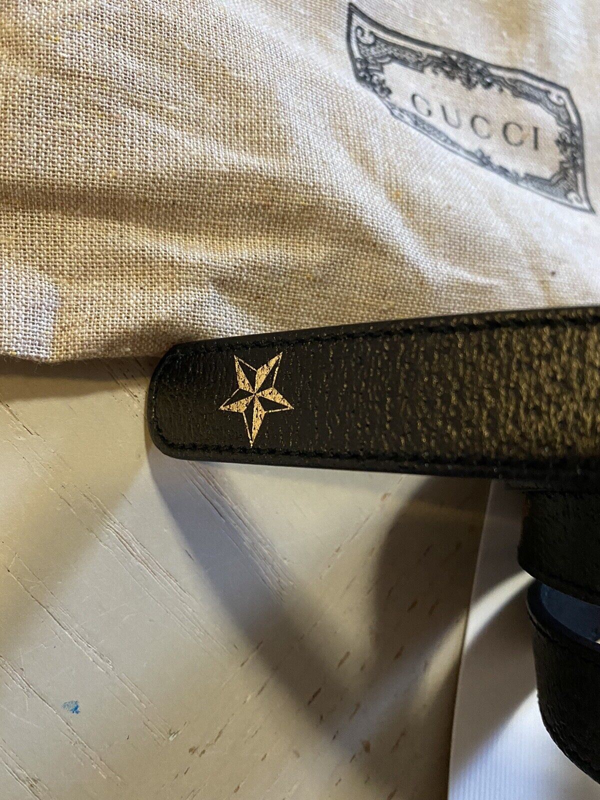 New Gucci Men’s Genuine Leather Bee Monogram Belt Black 85/34 Italy