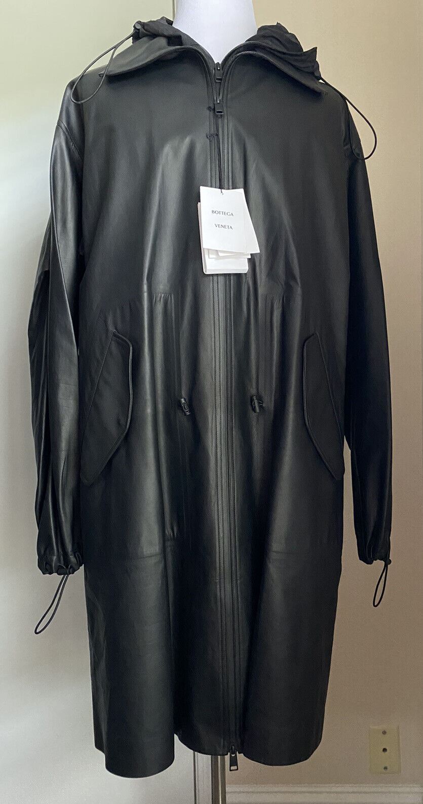 Новое мужское длинное водонепроницаемое кожаное пальто Bottega Veneta черного цвета, размер XL, $9500