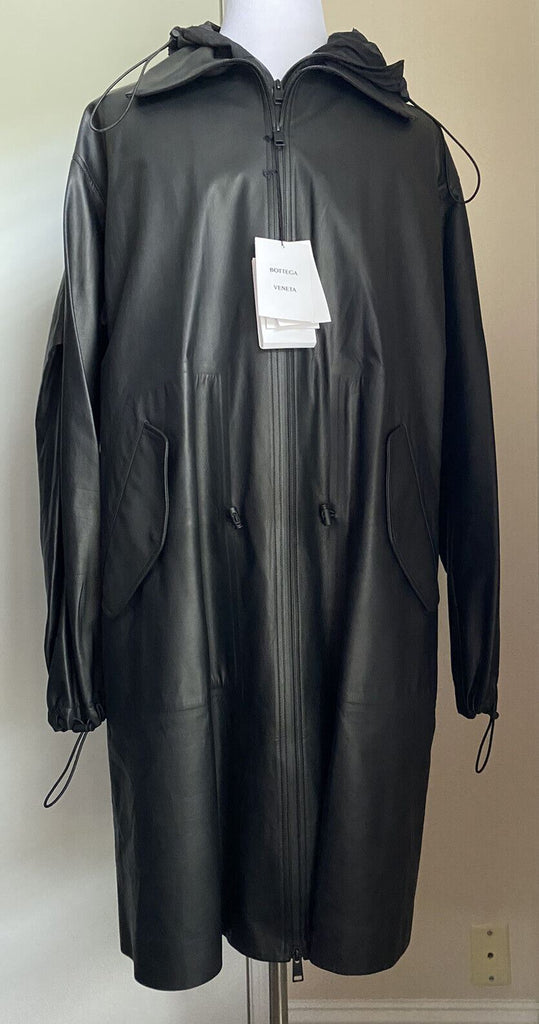 Neu $9500 Bottega Veneta Herren Übergroßer langer wasserdichter Ledermantel Schwarz XL