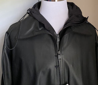 Neu $9500 Bottega Veneta Herren Übergroßer langer wasserdichter Ledermantel Schwarz XL