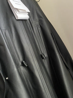 Neu $9500 Bottega Veneta Herren Übergroßer langer wasserdichter Ledermantel Schwarz XL