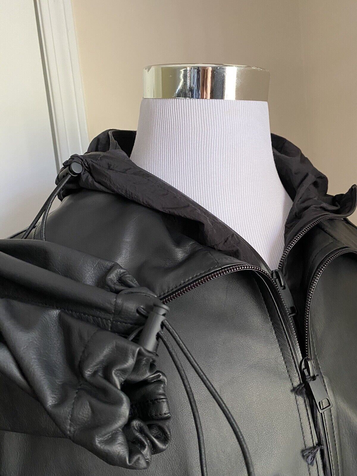 New $9500 Bottega Veneta Men Oversized Long Waterproof Leather Coat Black XL