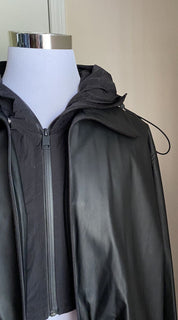 Neu $9500 Bottega Veneta Herren Übergroßer langer wasserdichter Ledermantel Schwarz XL