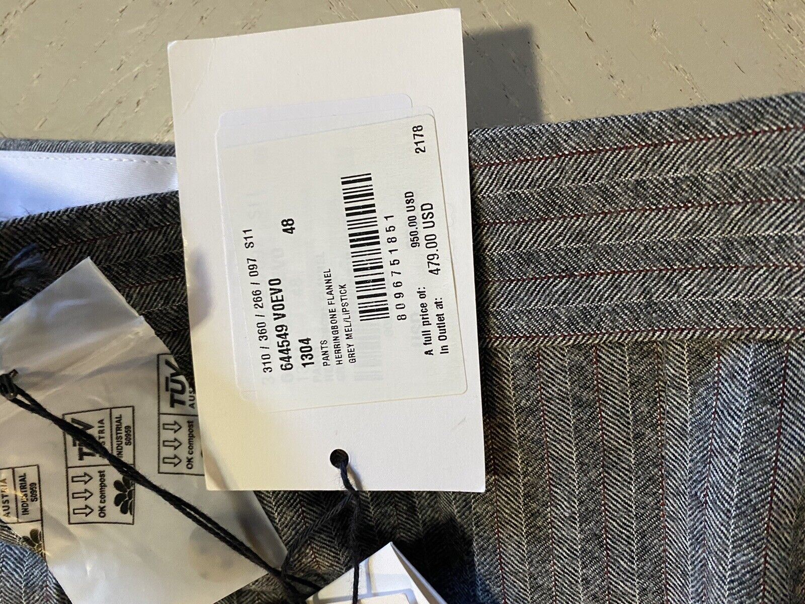 СЗТ $950 Мужские шерстяные классические брюки Bottega Veneta серые 32 США/48 ЕС
