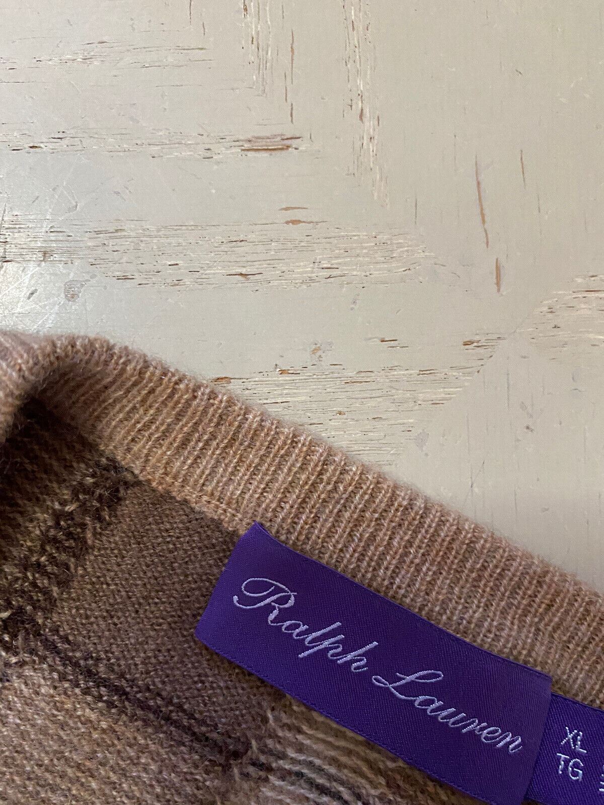 Neu mit Etikett: 1495 $ Ralph Lauren Purple Label Herren-Kaschmirpullover mit Rundhalsausschnitt, Farbe Camel XL