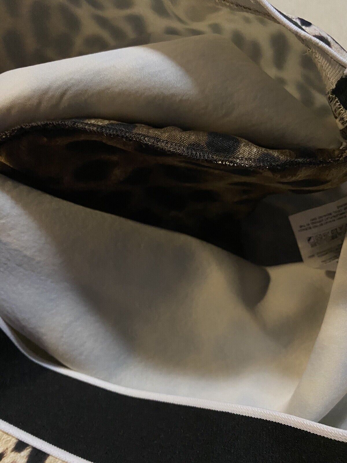 New $895 Dolce&Gabbana Leopard-Print Strong-Shoulder Cropped Sweatshirt 12 US