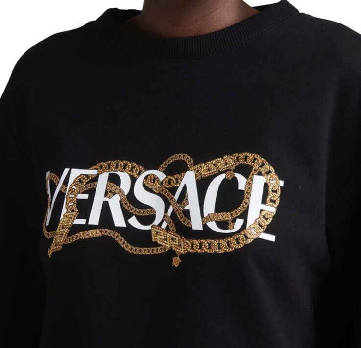 VERSACE Greca Chain Logo Crop Sweatshirt w/ Strass  Embellishment Black 44/8 US