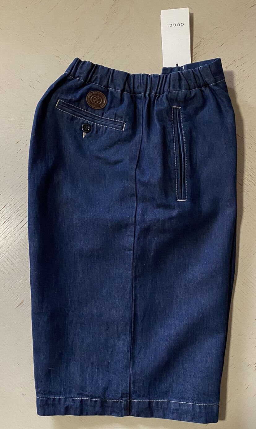 Neu mit Etikett: 1.250 $ Gucci Herren-Shorts aus gewaschenem Denim mit GG-Leder, DK-Blau, 32 US/48 Eu