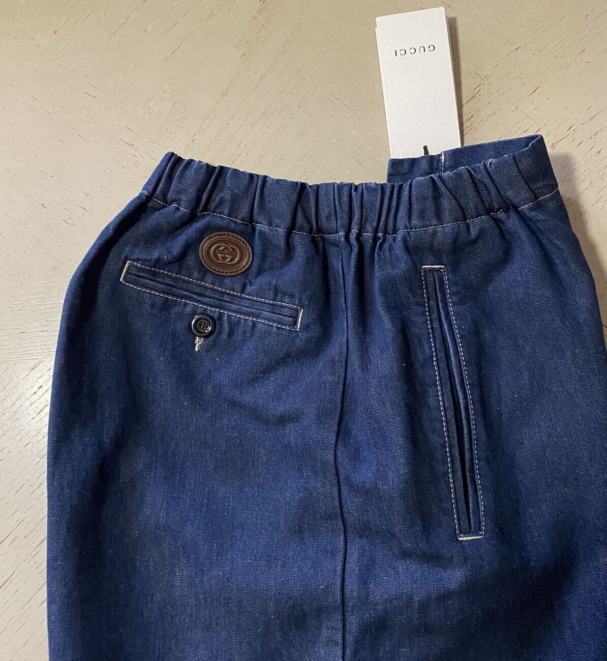 СЗТ $1250 Gucci Мужские шорты из джинсовой ткани с кожей GG DK Blue 32 US/48 EU