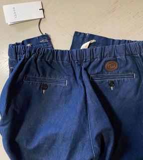 Neu mit Etikett: 1.250 $ Gucci Herren-Shorts aus gewaschenem Denim mit GG-Leder, DK-Blau, 32 US/48 Eu