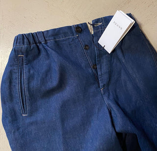 Neu mit Etikett: 1.250 $ Gucci Herren-Shorts aus gewaschenem Denim mit GG-Leder, DK-Blau, 32 US/48 Eu