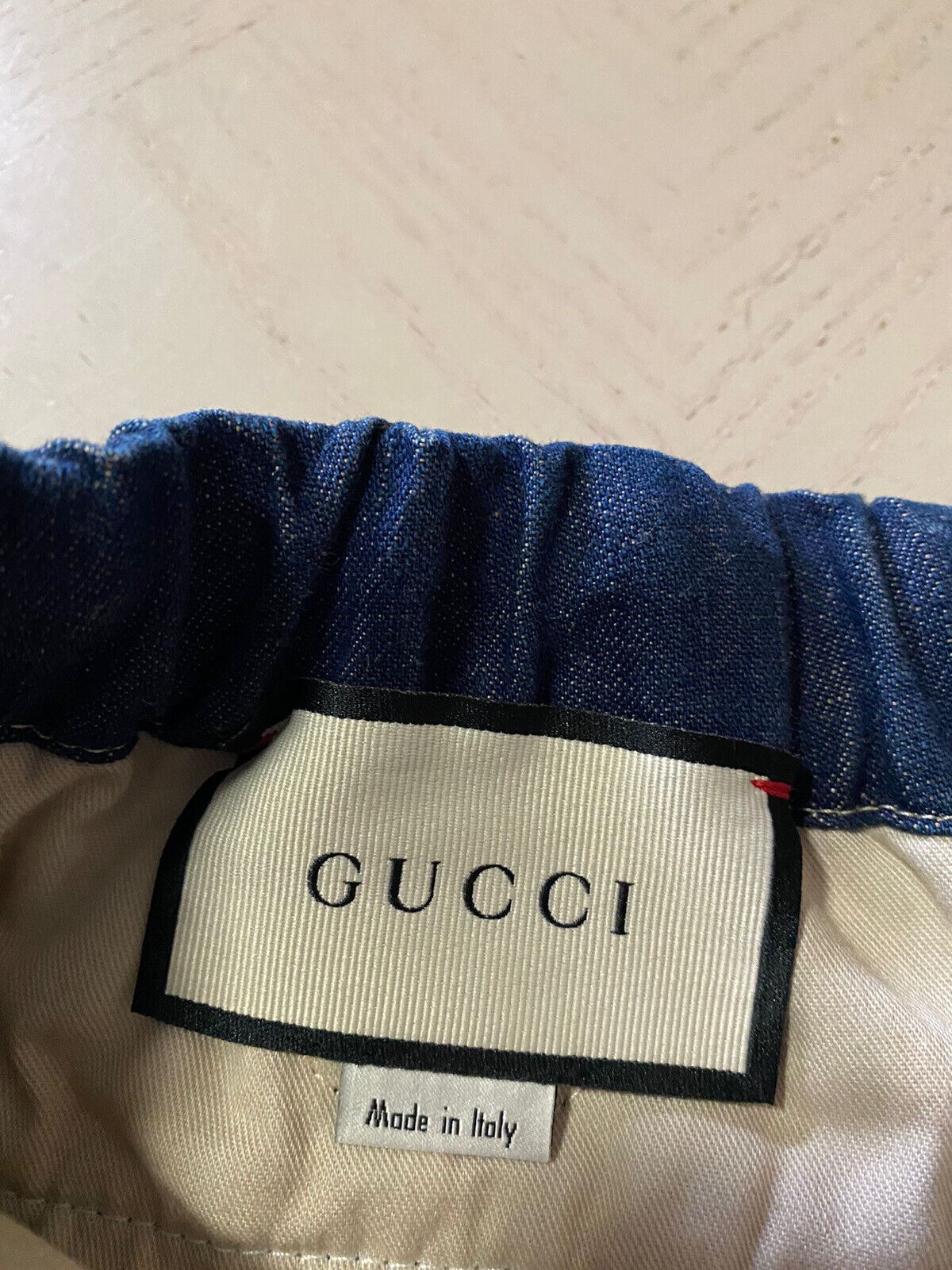 Neu mit Etikett: 1.250 $ Gucci Herren-Shorts aus gewaschenem Denim mit GG-Leder, DK-Blau, 32 US/48 Eu