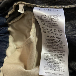 Neu mit Etikett: 1.250 $ Gucci Herren-Shorts aus gewaschenem Denim mit GG-Leder, DK-Blau, 32 US/48 Eu