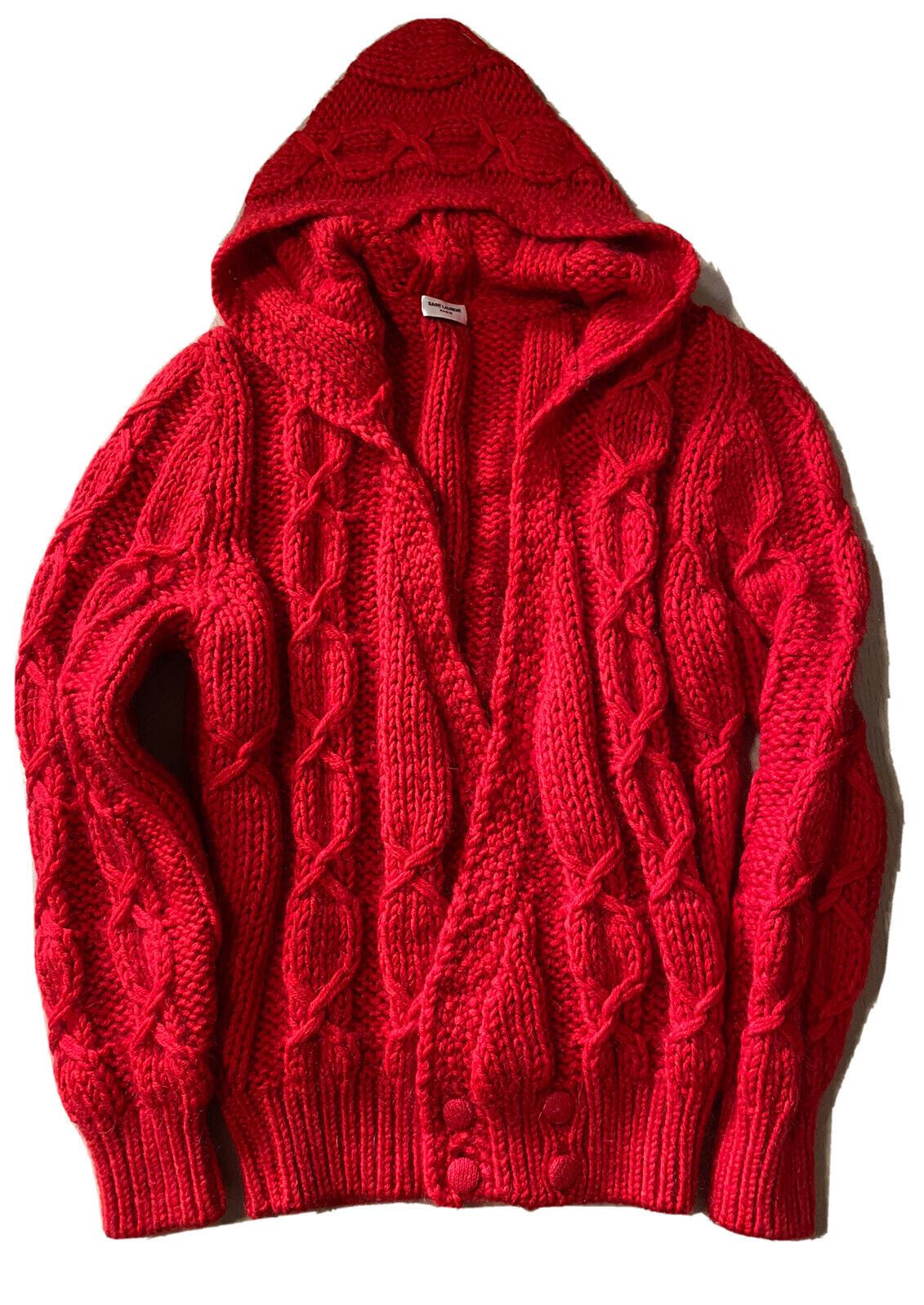 NWT $1190 Saint Laurent Men Coble-Knit Hooded Cardigan Sweater Red S Italy