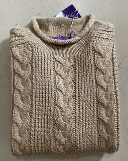 Neu mit Etikett: 1295 $ Ralph Lauren Purple Label Handgestrickter Herrenpullover in Luxus-Beige M