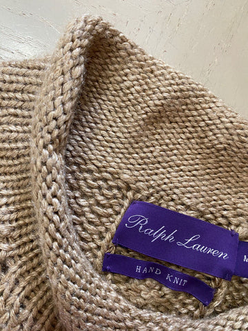 NWT $1295 Ralph Lauren Purple Label Men Hand Knit Sweater Luxury Beige M