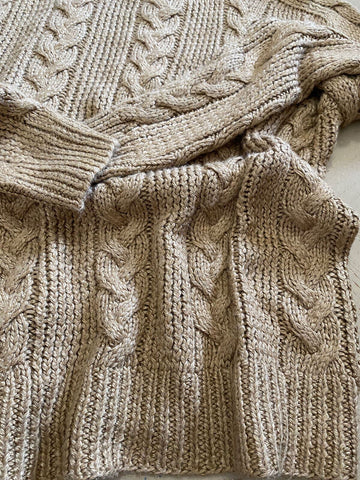 NWT $1295 Ralph Lauren Purple Label Men Hand Knit Sweater Luxury Beige M