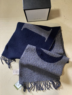 Мужской шарф NWT Gucci Riverside Gucci Monogram, королевский синий/серый, Италия