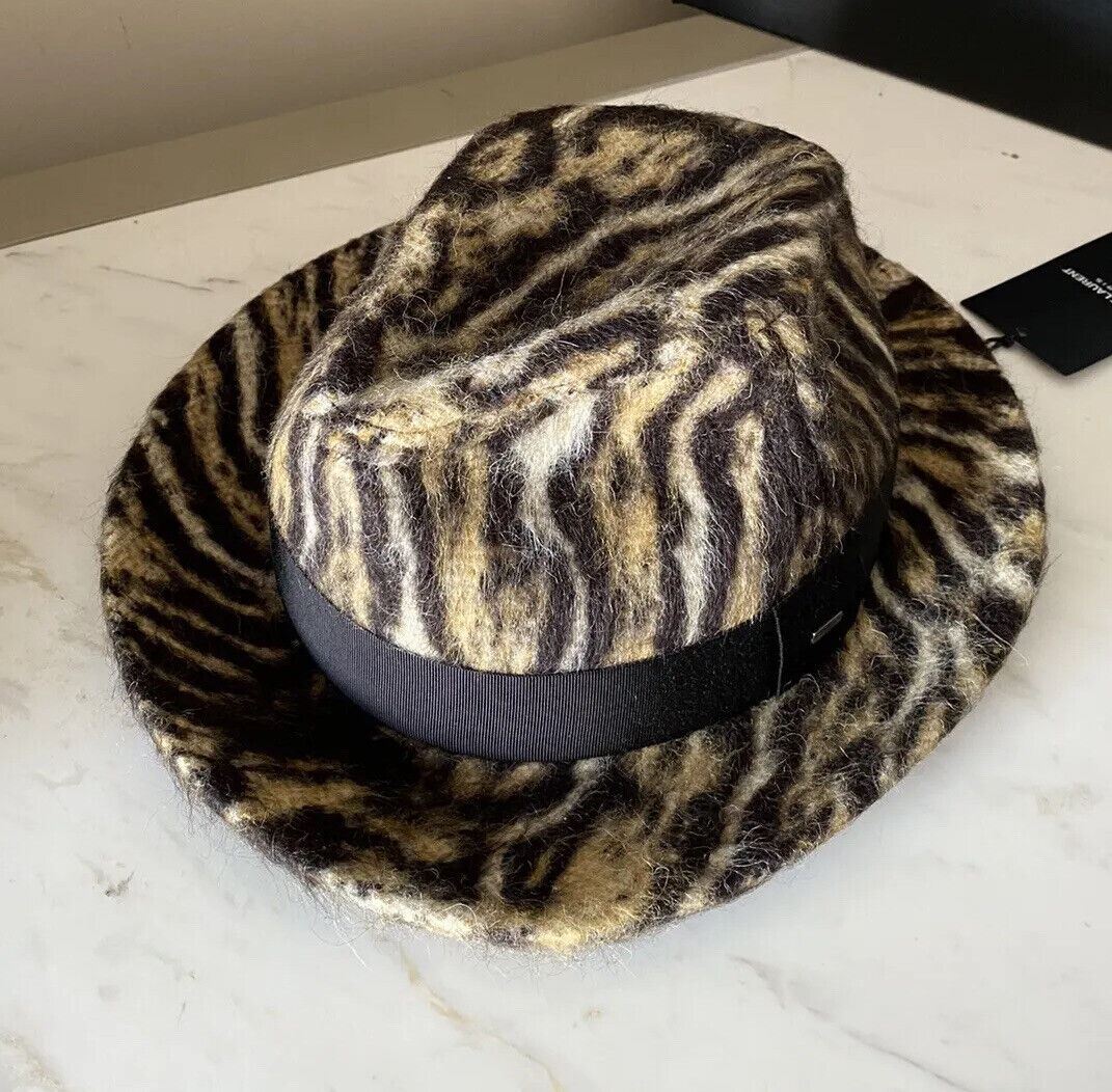 NWT $795 Женская шляпа-федора Saint Laurent бежевого/черного цвета, размер L, Италия