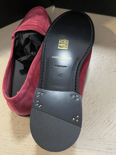 NIB 695 $ Saint Laurent Herren-Wildleder-Loafer Burgund 10 US / 43 Eu Italien