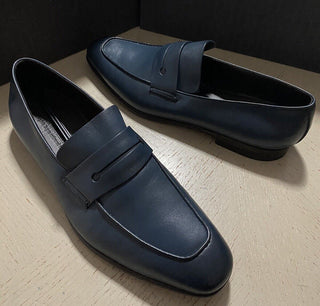 Neu $775 Ermenegildo Zegna Iconic Mokassin Leder Loafer Schuhe MD Blau 10 US