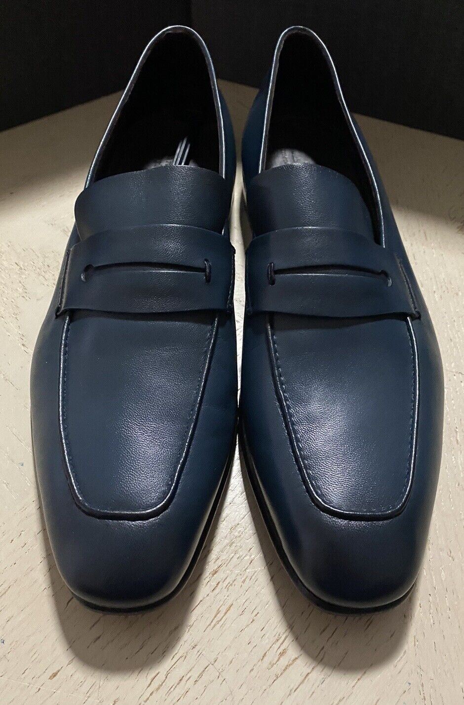 New $775 Ermenegildo Zegna Iconic Moccasin Leather Loafers Shoes MD Blue 10 US