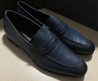 Neu $775 Ermenegildo Zegna Iconic Mokassin Leder Loafer Schuhe MD Blau 10 US