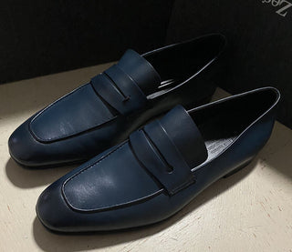 Neu $775 Ermenegildo Zegna Iconic Mokassin Leder Loafer Schuhe MD Blau 10 US