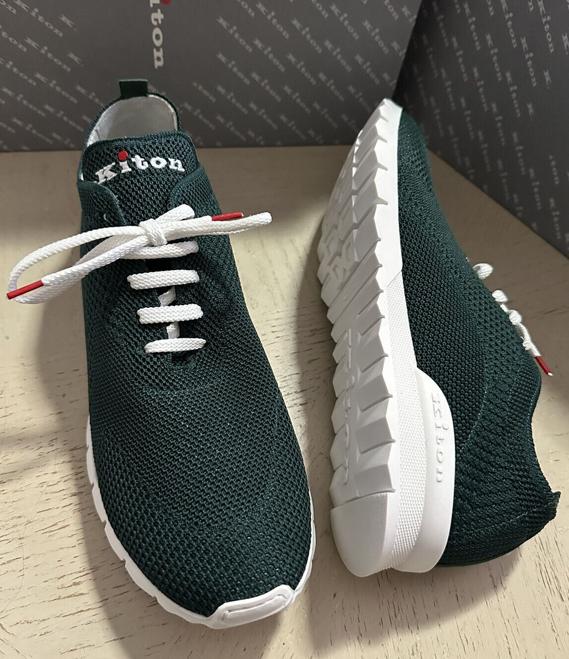 NIB $695 Kiton Knit Lace-Up These sock Sneakers Green 9.5 US/42.5 Eu Italy