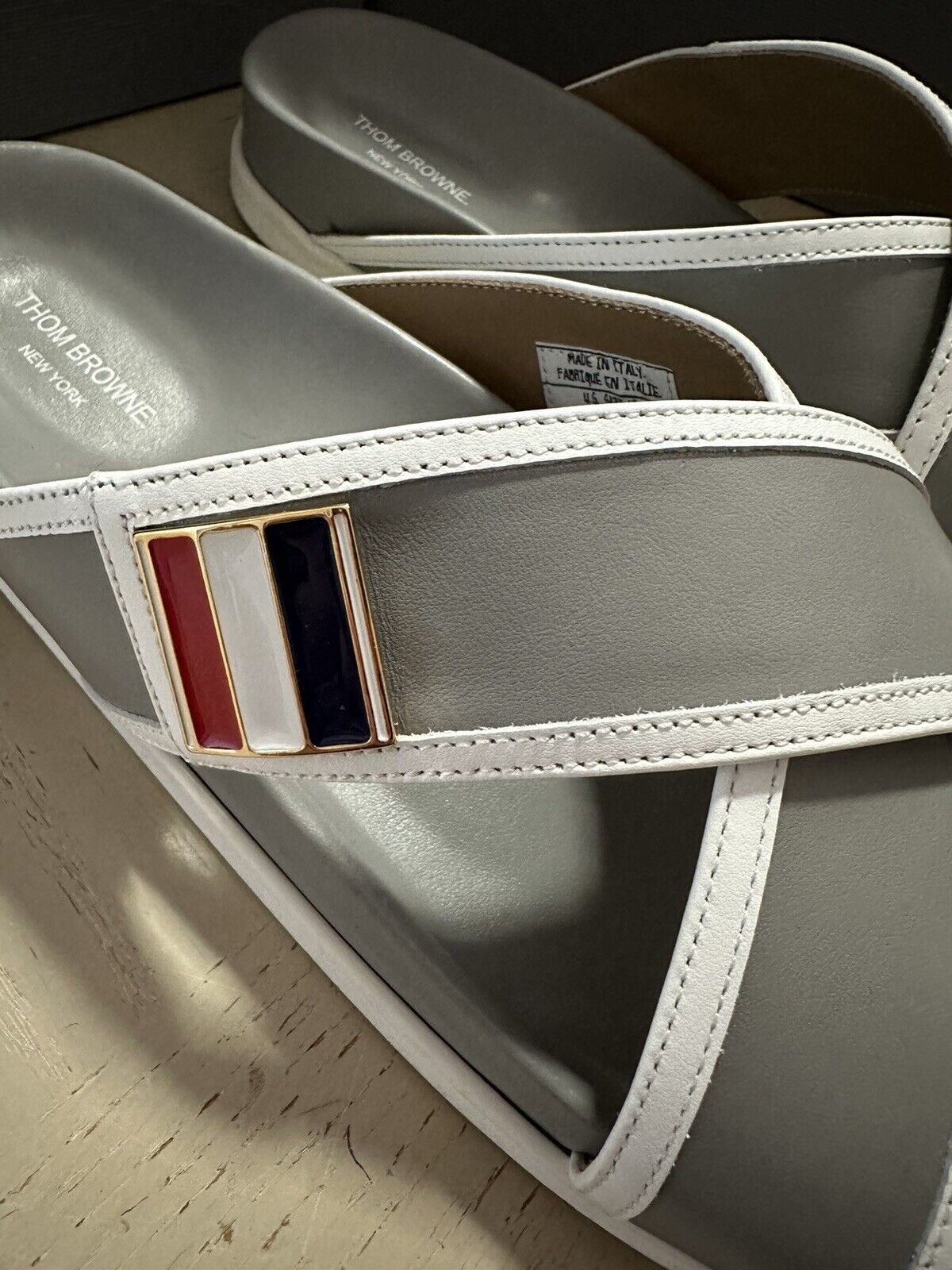 NIB $650 Thom Browne Criss Cross Leather Sandal Gray 9 US/42 Eu Italy