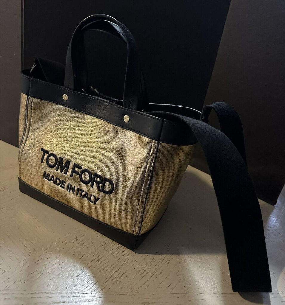 New $1690 TOM FORD Metallic Logo Mini Tote Bag Color Gold/Black Italy