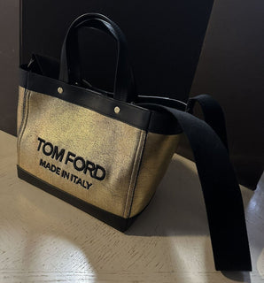 New $1690 TOM FORD Metallic Logo Mini Tote Bag Color Gold/Black Italy