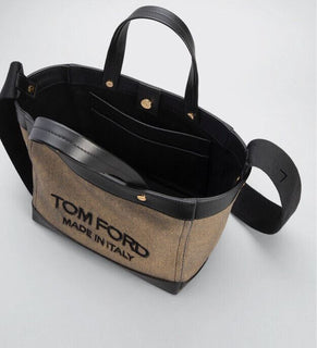 New $1690 TOM FORD Metallic Logo Mini Tote Bag Color Gold/Black Italy