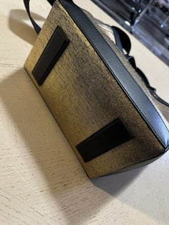 New $1690 TOM FORD Metallic Logo Mini Tote Bag Color Gold/Black Italy
