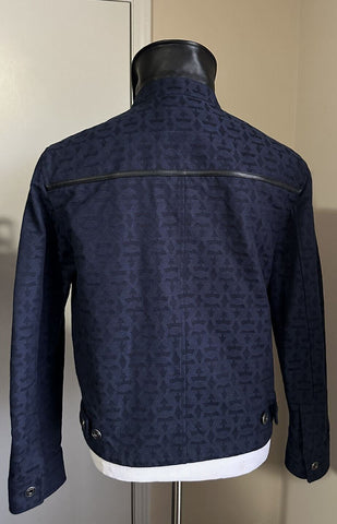 New $1490 Salvatore Ferragamo Men Cotton/Leather Jacket Black/Blue 38 US/48 Eu