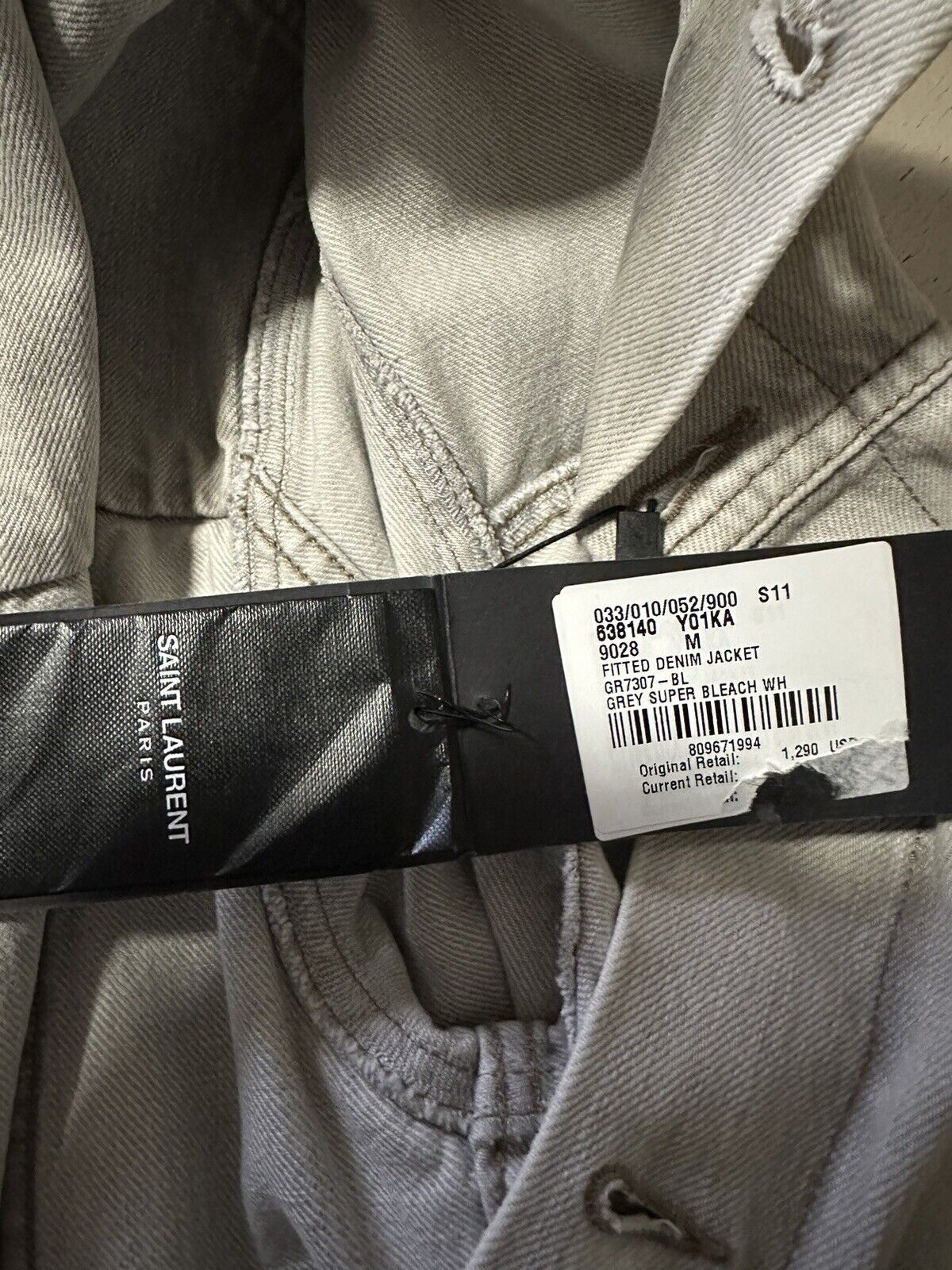 Neu 1290 $ Saint Laurent Taillierte Jeansjacke für Herren, Grau Super Bleach M