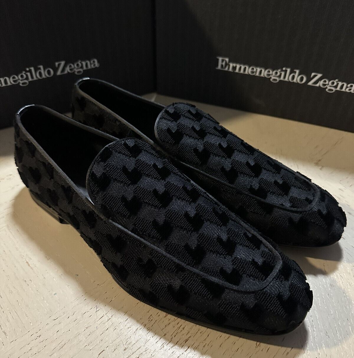 Neue $650 Ermenegildo Zegna Cordsamt/Leder-Loafer-Schuhe Schwarz 11 US/44 E