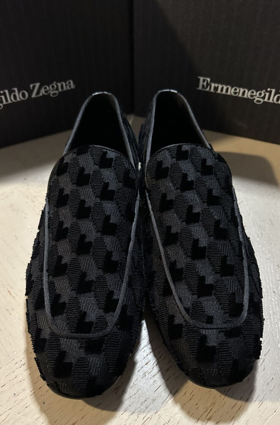 Neue $650 Ermenegildo Zegna Cordsamt/Leder-Loafer-Schuhe Schwarz 11 US/44 E