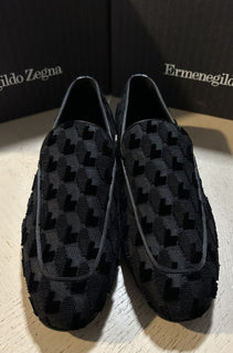 Neue $650 Ermenegildo Zegna Cordsamt/Leder-Loafer-Schuhe Schwarz 11 US/44 E