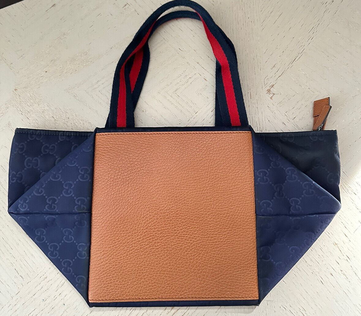 Gucci Leather/Nylon GG Monogram Medium Top Handle Shoulder Bag Blue 374488
