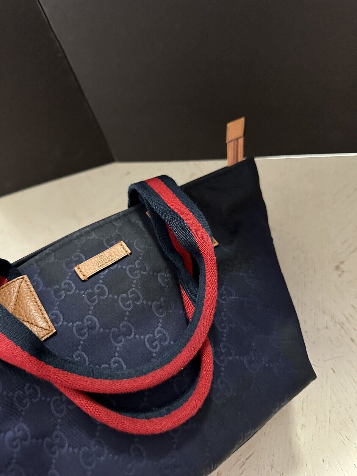 Gucci Leather/Nylon GG Monogram Medium Top Handle Shoulder Bag Blue 374488