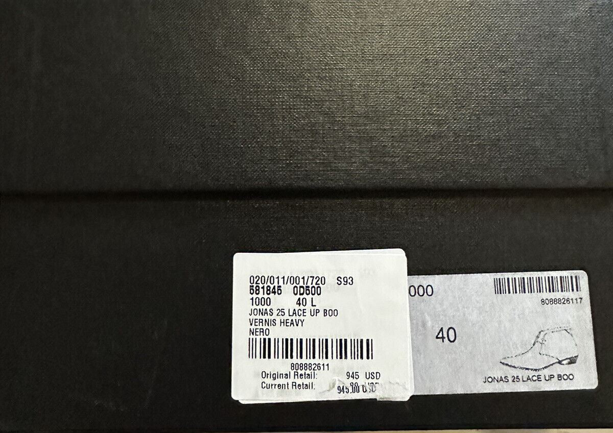 NIB $945 Saint Laurent Женские ботильоны на шнуровке из лакированной кожи черного цвета 10 US/40