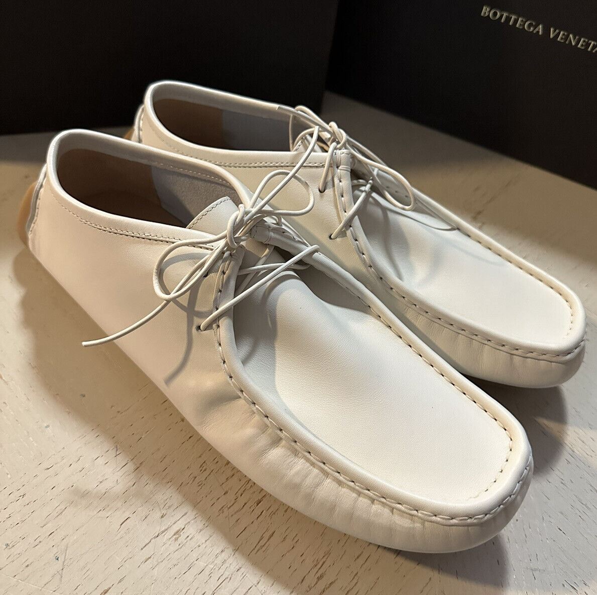 New $760 Bottega Venetta Men Leather Driver Loafers Shoes Cream 9.5 US/42.5 Eu