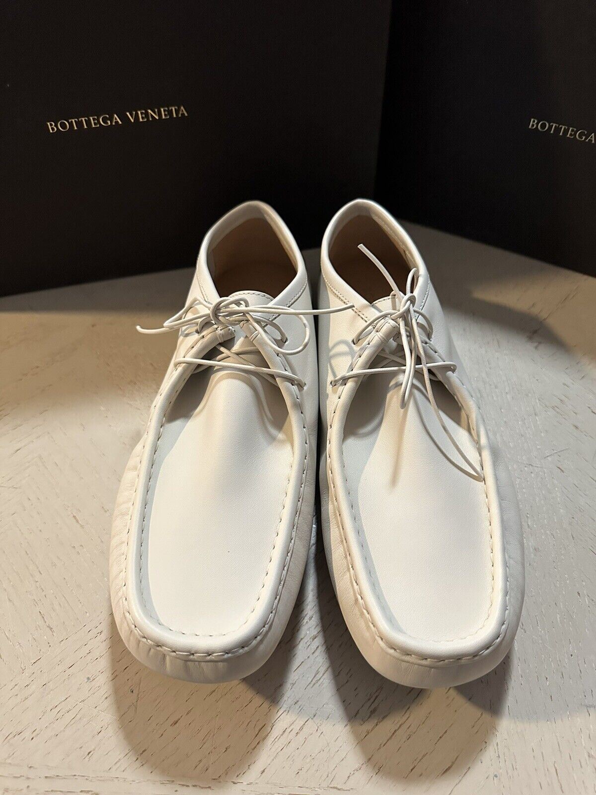 New $760 Bottega Venetta Men Leather Driver Loafers Shoes Cream 9.5 US/42.5 Eu
