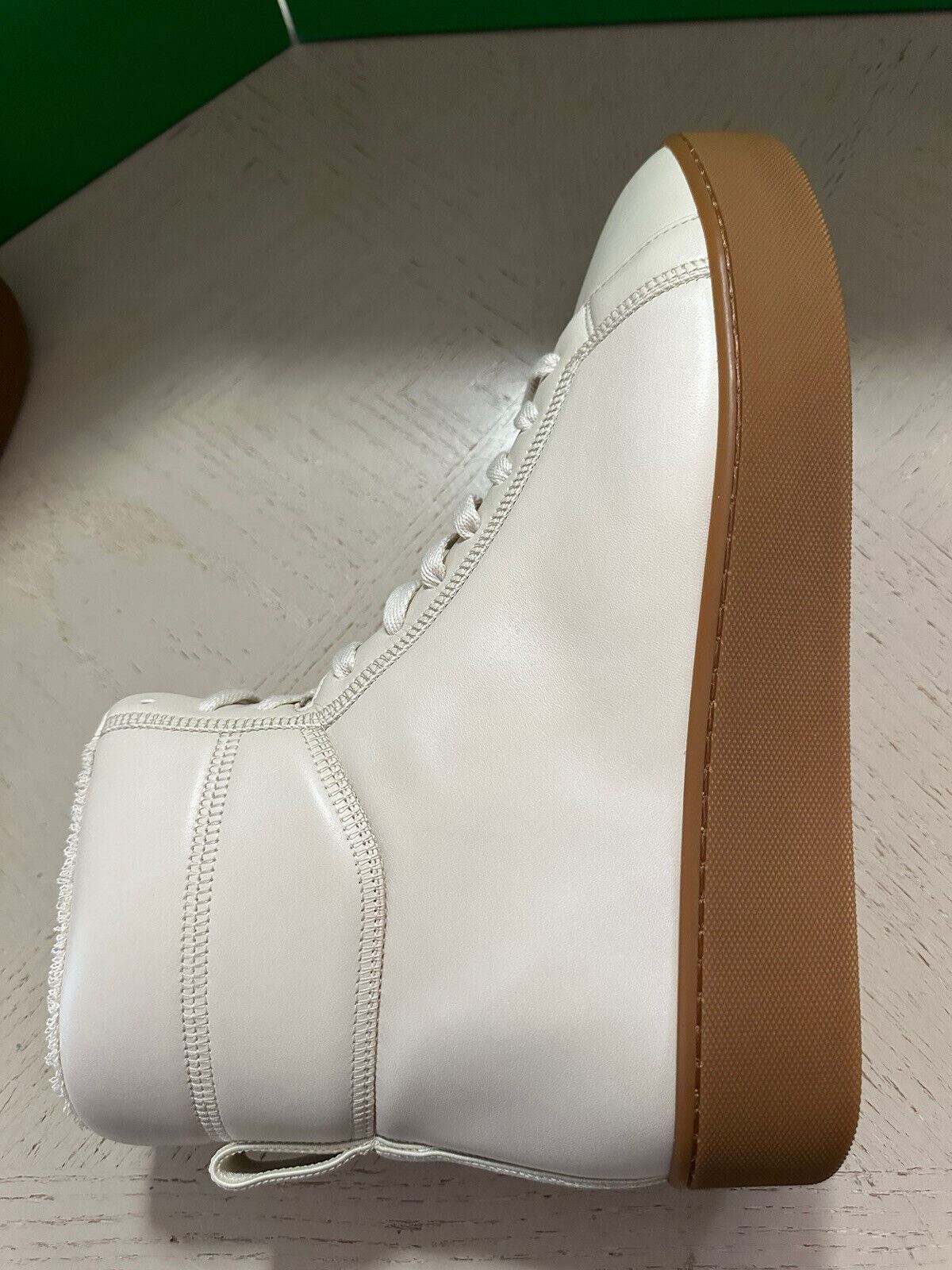 NIB $950 Bottega Veneta Men Leather High Top Sneaker Shoes White 9 US/42 Eu