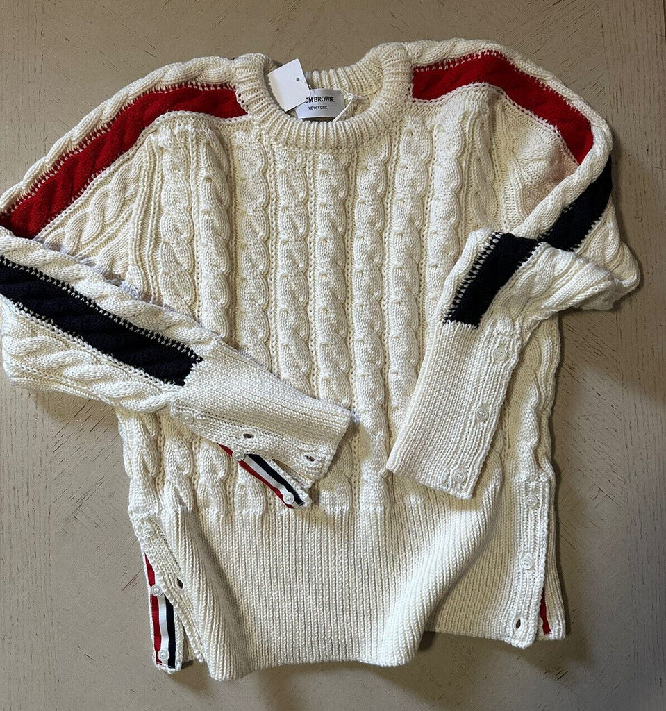 Neu mit Etikett: Thom Browne Herren-Pullover aus Merinowolle mit Zopfmuster, Weiß, Größe S (1), Irland
